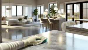Professional marble floor polishing McKinney service technician working on luxury home flooring