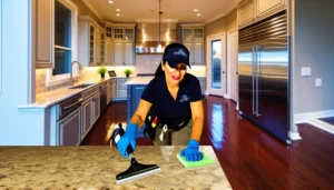 specialized surface cleaning service technician working in North Dallas office building
