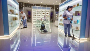 Professional retail cleaning service maintaining a spotless store environment